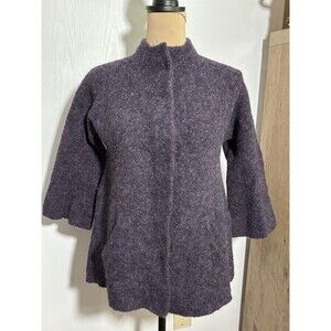 Eileen Fisher Swing Jacket  Womens Medium Petite Purple Wool Blend Hidden Snap